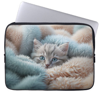 Fluffy Kitten in a Soft Blanket Laptop Sleeve