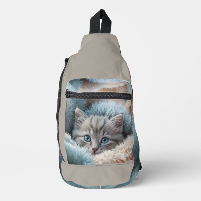 Fluffy Kitten in a Soft Blanket Sling Bag (Front)