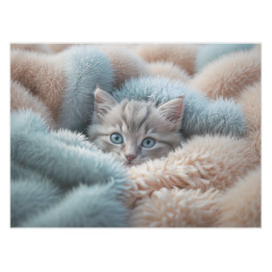 Fluffy Kitten in a Soft Blanket Tablecloth
