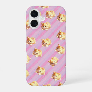 Fluffy Kitten Pink Stripe Phone Case