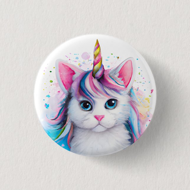 Fluffy Kitten Unicorn 3 Cm Round Badge (Front)