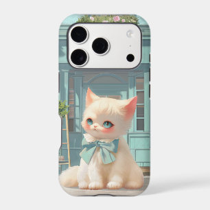 Fluffy Kitten with Blue Bow at Pastry Shop