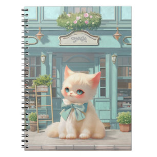Fluffy Kitten with Blue Bow at Pastry Shop Notebook