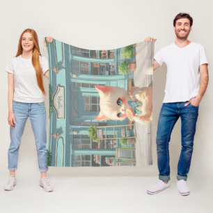 Fluffy Kitten with Lollipop at Pastry Shop Fleece Blanket