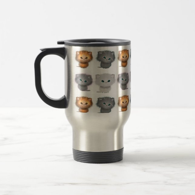 Fluffy Kittens Pattern Travel Mug (Left)