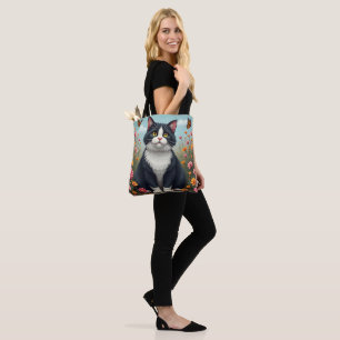 Fluffy kitty in the garden tote bag