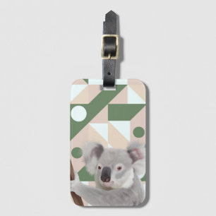Fluffy Koala Green Geometric Background Luggage Tag