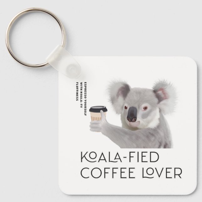 Fluffy Koala Pun Coffee Lovers Key Ring (Front)