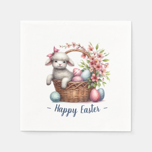 Fluffy Lamb and Easter Eggs Napkin (Front)