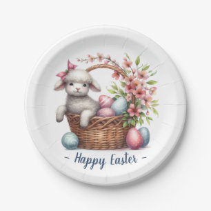 Fluffy Lamb and Easter Eggs Paper Plate