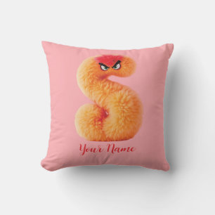 Fluffy Letter S with Angry Eyes and Custom Name Cushion