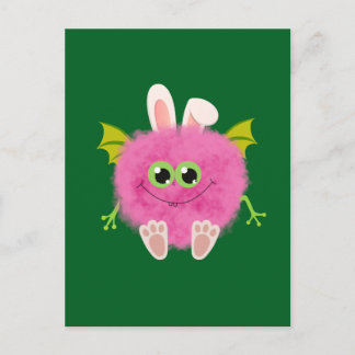 Fluffy little pink rabbit monster holiday postcard