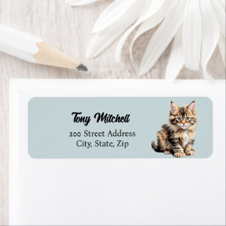 Fluffy Maine Coon Cat Return Address Label