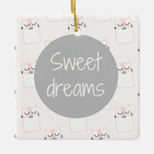 Fluffy Marshmallow Kitty in Pink Sweet Dreams Ceramic Tree Decoration