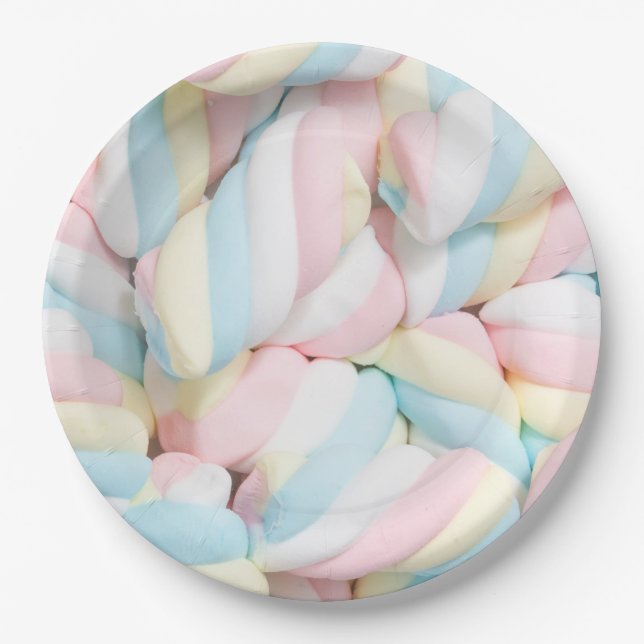 Fluffy Marshmallow Twists Candy Paper Plate (Front)