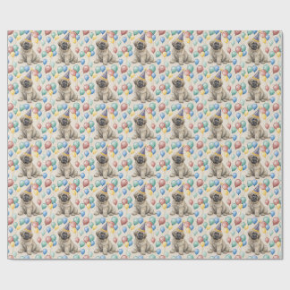 Fluffy Mastiff Puppy Birthday Party Balloons Wrapping Paper