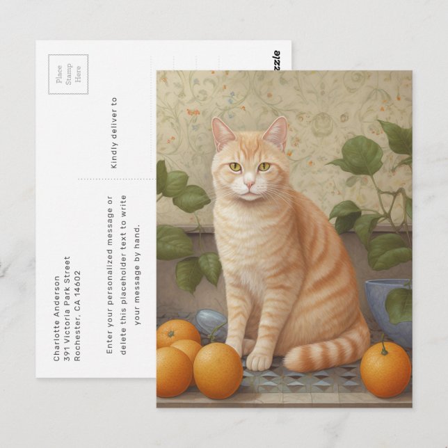 Fluffy Orange Cat In The Kitchen Postcard (Front/Back)