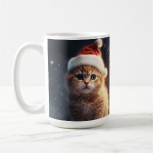 FLUFFY ORANGE KITTEN WITH CUTE SANTA HAT COFFEE MUG