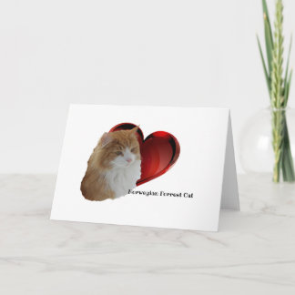 Fluffy Orange Norwegian Long Hair Forest Cat Heart Card