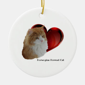 Fluffy Orange Norwegian Long Hair Forest Cat Heart Ceramic Tree Decoration
