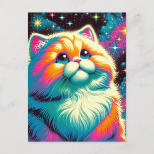 Fluffy Orange Pink Cat in Space Postcard