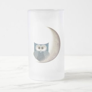 Fluffy Owl on the Moon Frosted Glass Beer Mug