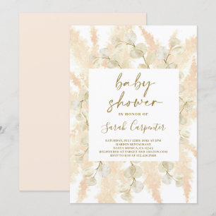 Fluffy Pampas lunaria Baby shower girl invitation