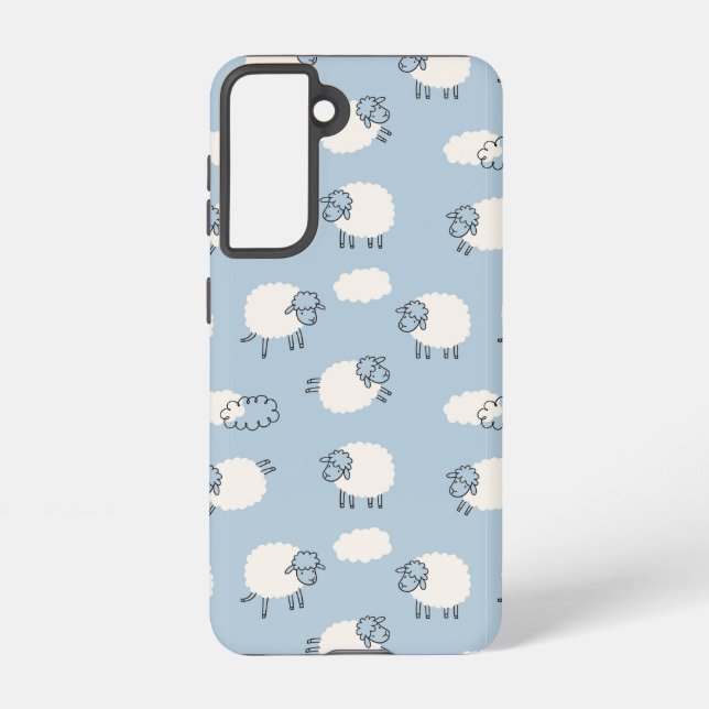Fluffy Pastel Blue Lamb Pattern Samsung Galaxy S21 Case (Back)