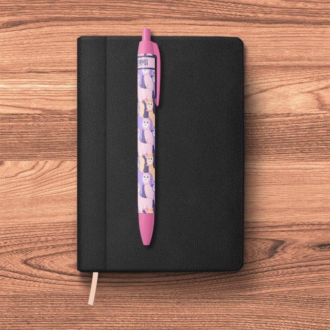 Fluffy pastel-coloured alpacas pattern black ink pen (Creator Uploaded)