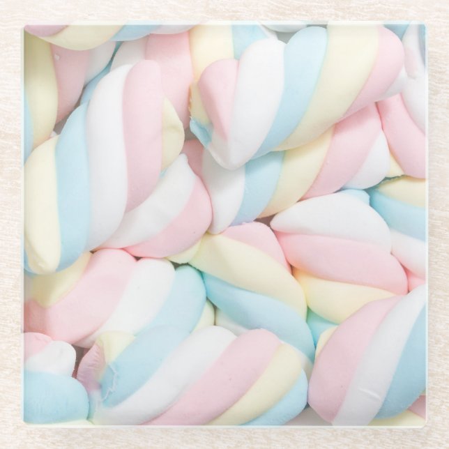Fluffy Pastel Marshmallow Candy Glass Coaster (Front)