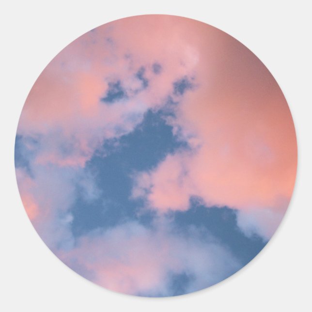 Fluffy Peach Clouds at Sunset Classic Round Sticker (Front)