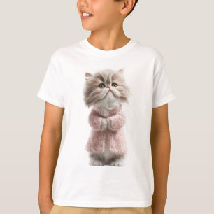 Fluffy Persian Kitten in Pink Cardigan Kids T-Shirt