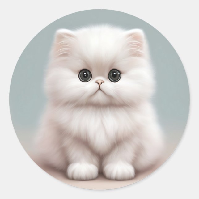 Fluffy Persian Nursery Cat Art Classic Round Sticker (Front)
