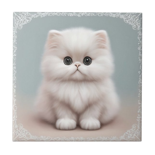 Fluffy Persian Nursery Cat Art Tile (Front)