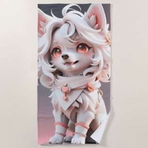 Fluffy Pink And White Puppy Beach Towel