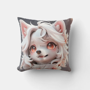 Fluffy Pink And White Puppy Cushion