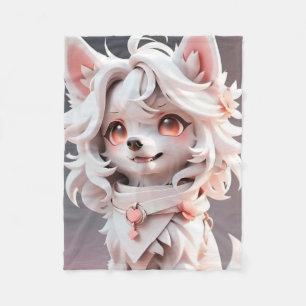 Fluffy Pink And White Puppy Fleece Blanket