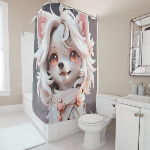 Fluffy Pink And White Puppy Shower Curtain
