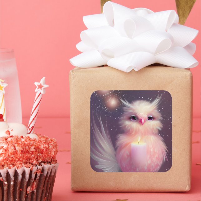 Fluffy Pink Baby Bird Square Sticker (Party)