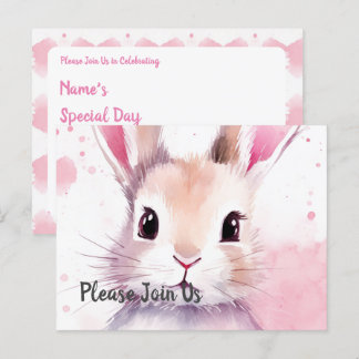 Fluffy pink bunny Special Day Invitation Postcard