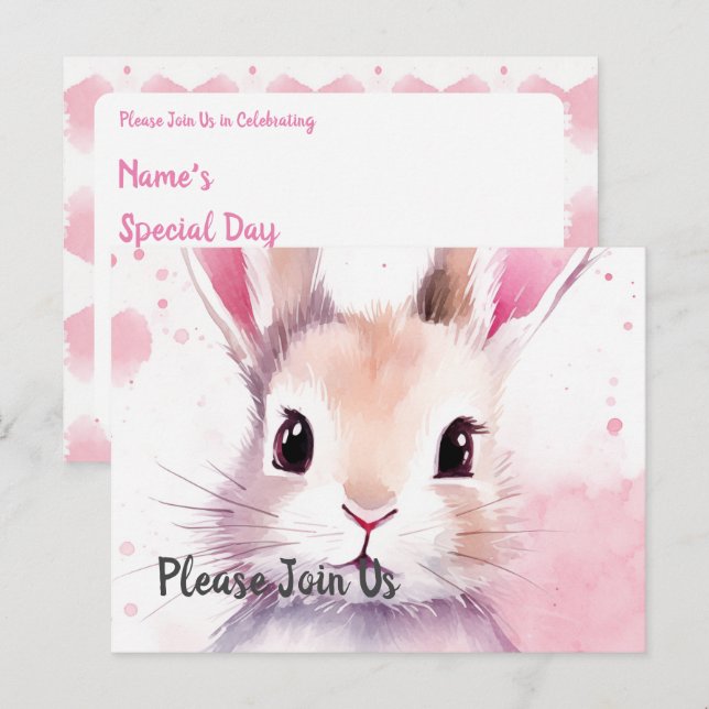 Fluffy pink bunny Special Day Invitation Postcard (Front/Back)