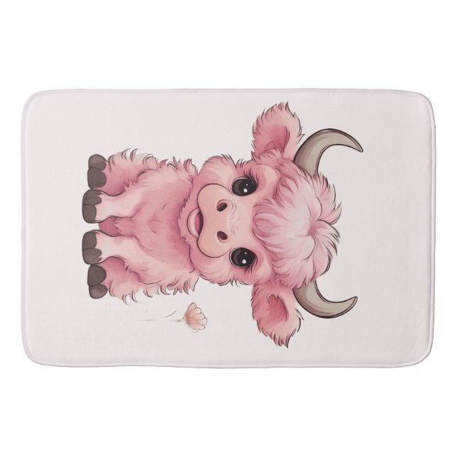Fluffy Pink Highlands Scottish Cow Bath Mat (Front)