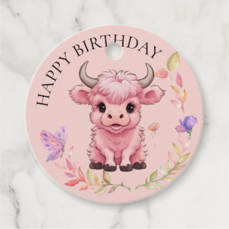Fluffy Pink Highlands Scottish Cow Favour Tags