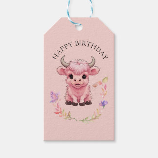 Fluffy Pink Highlands Scottish Cow Gift Tags