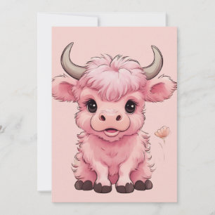 Fluffy Pink Highlands Scottish Cow Holiday Card