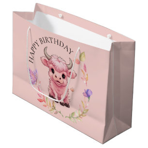 Fluffy Pink Highlands Scottish Cow Large Gift Bag