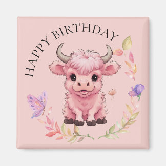 Fluffy Pink Highlands Scottish Cow Magnet