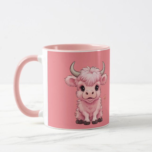 Fluffy Pink Highlands Scottish Cow Mug (Left)