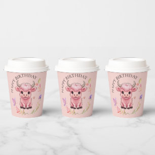 Fluffy Pink Highlands Scottish Cow Paper Cups