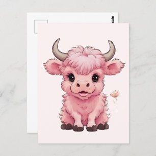 Fluffy Pink Highlands Scottish Cow Postcard